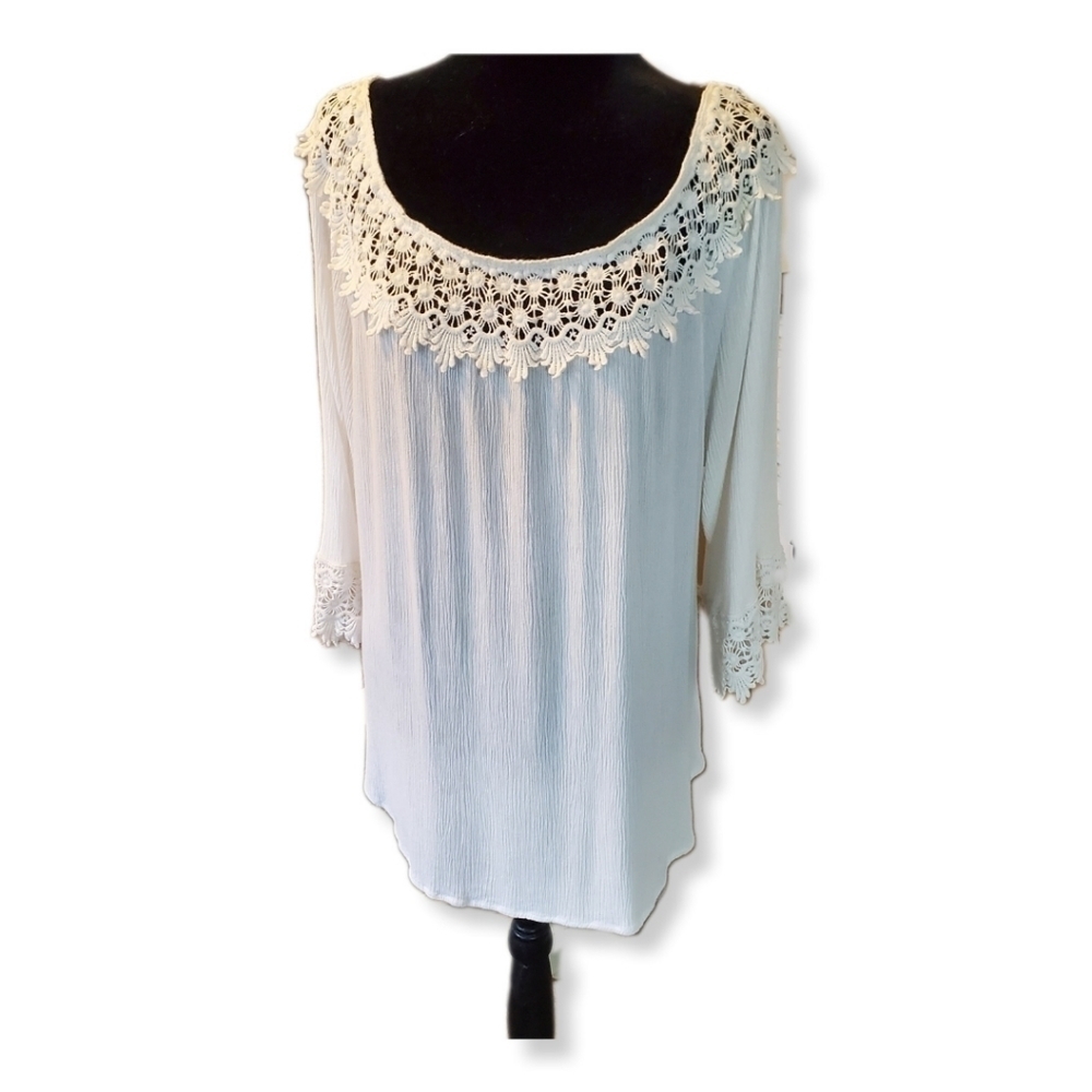 Westport 1962 Ivory Tunic Top With Crochet Sz 2X